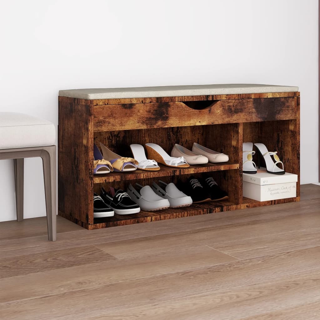 Banc à chaussures avec coussin Chêne fumé 104x30x49cm Aggloméré - XIOS