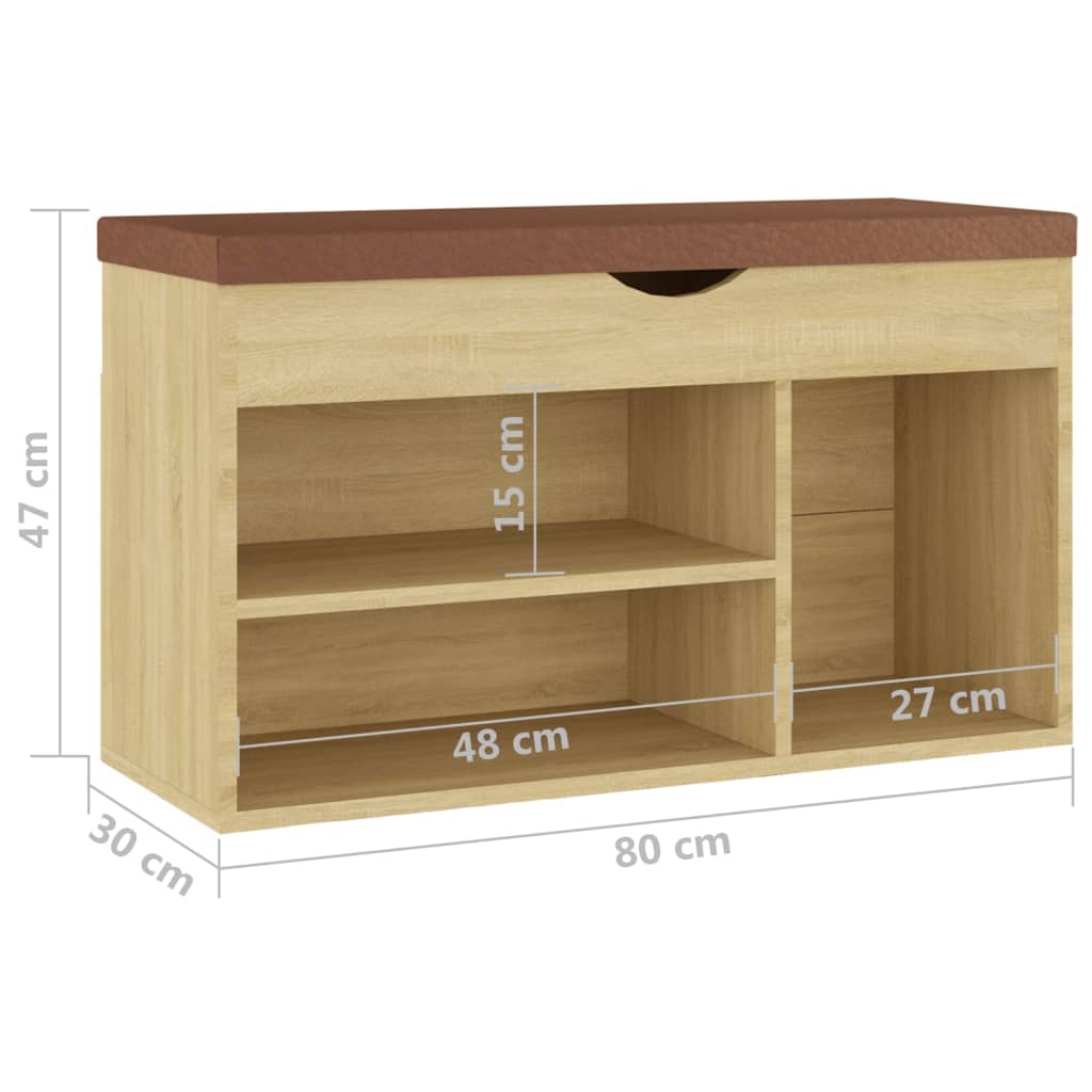 Banc à chaussures et coussin Chêne sonoma 80x30x47 cm Aggloméré - XIOS