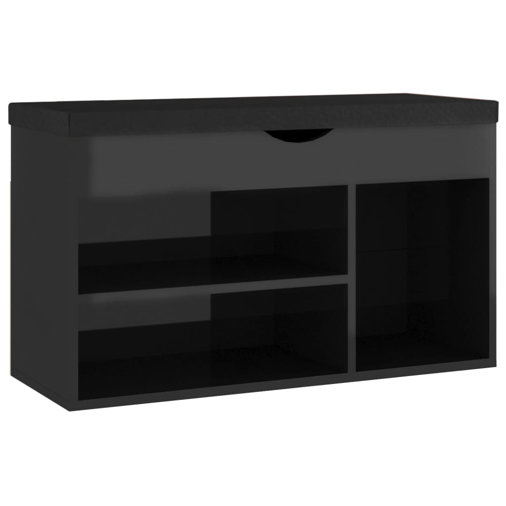 Banc à chaussures et coussin Noir brillant 80x30x47cm Aggloméré - XIOS