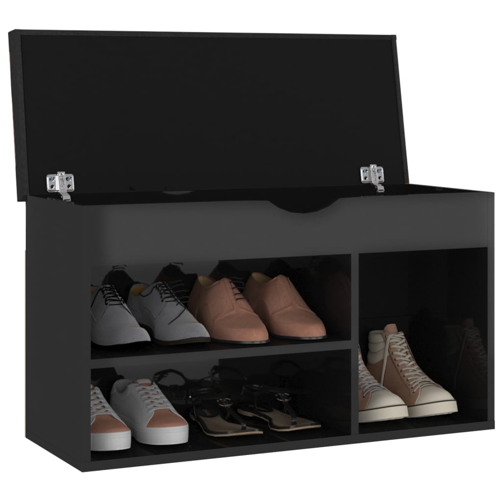 Banc à chaussures et coussin Noir brillant 80x30x47cm Aggloméré - XIOS