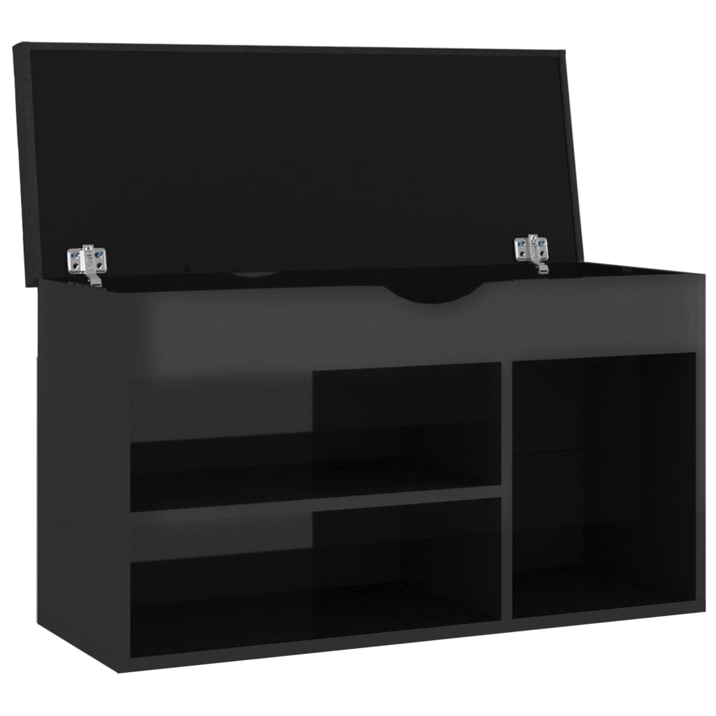 Banc à chaussures et coussin Noir brillant 80x30x47cm Aggloméré - XIOS