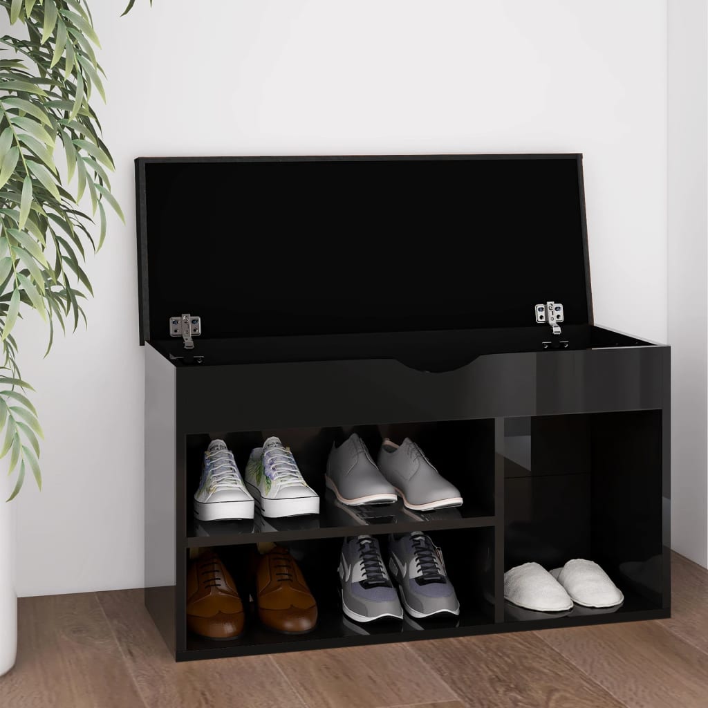 Banc à chaussures et coussin Noir brillant 80x30x47cm Aggloméré - XIOS