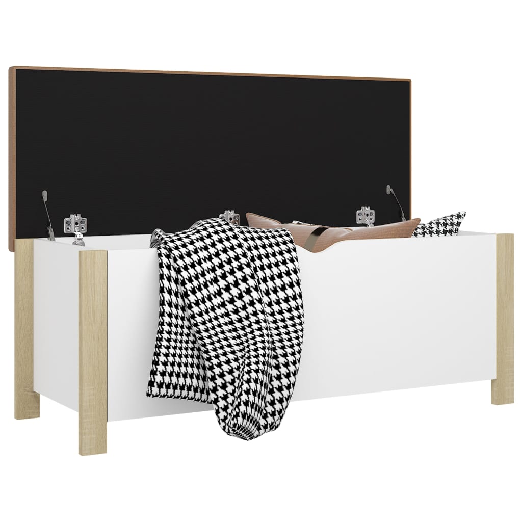 Boîte de rangement et coussin Blanc/chêne 105x40x45cm Aggloméré - XIOS