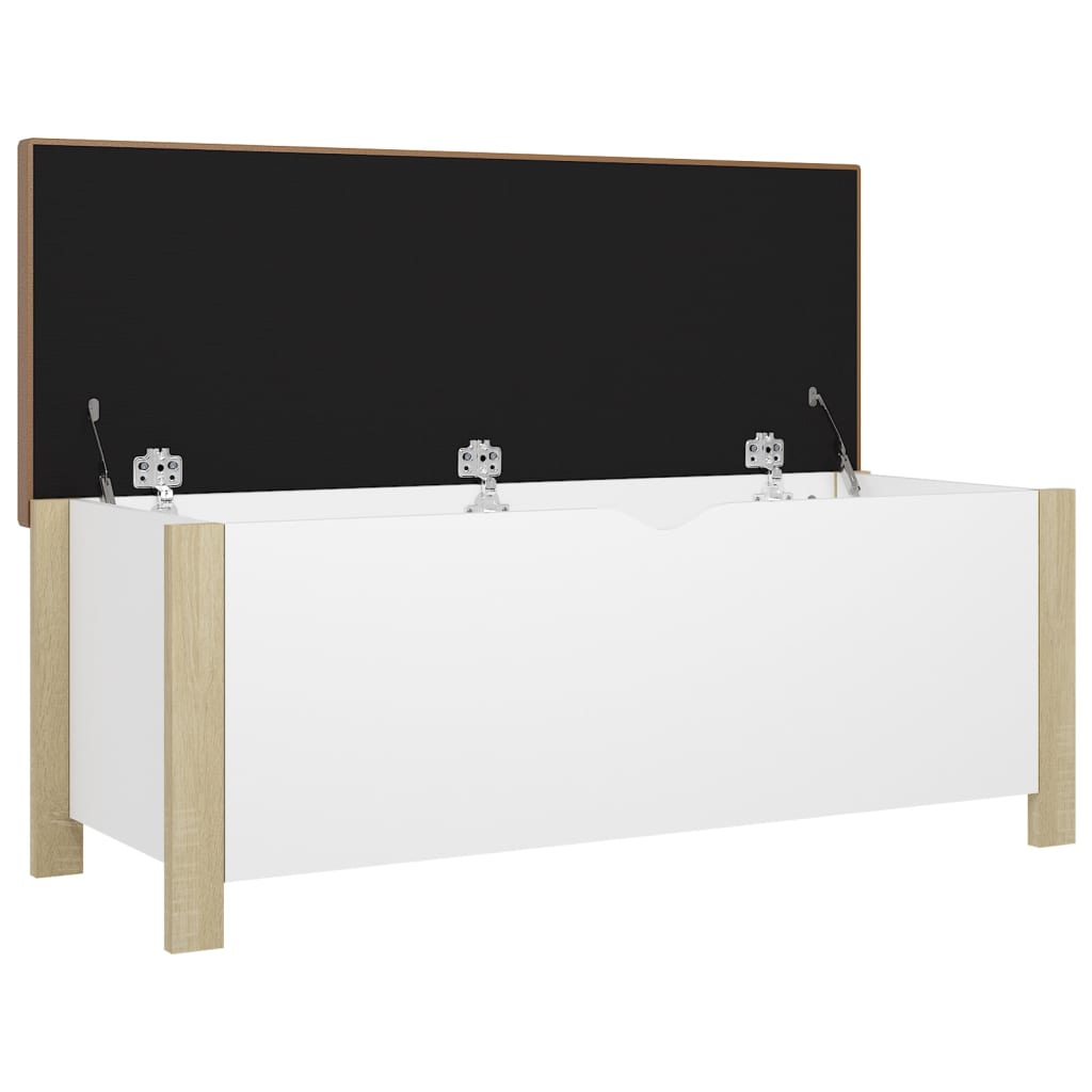 Boîte de rangement et coussin Blanc/chêne 105x40x45cm Aggloméré - XIOS