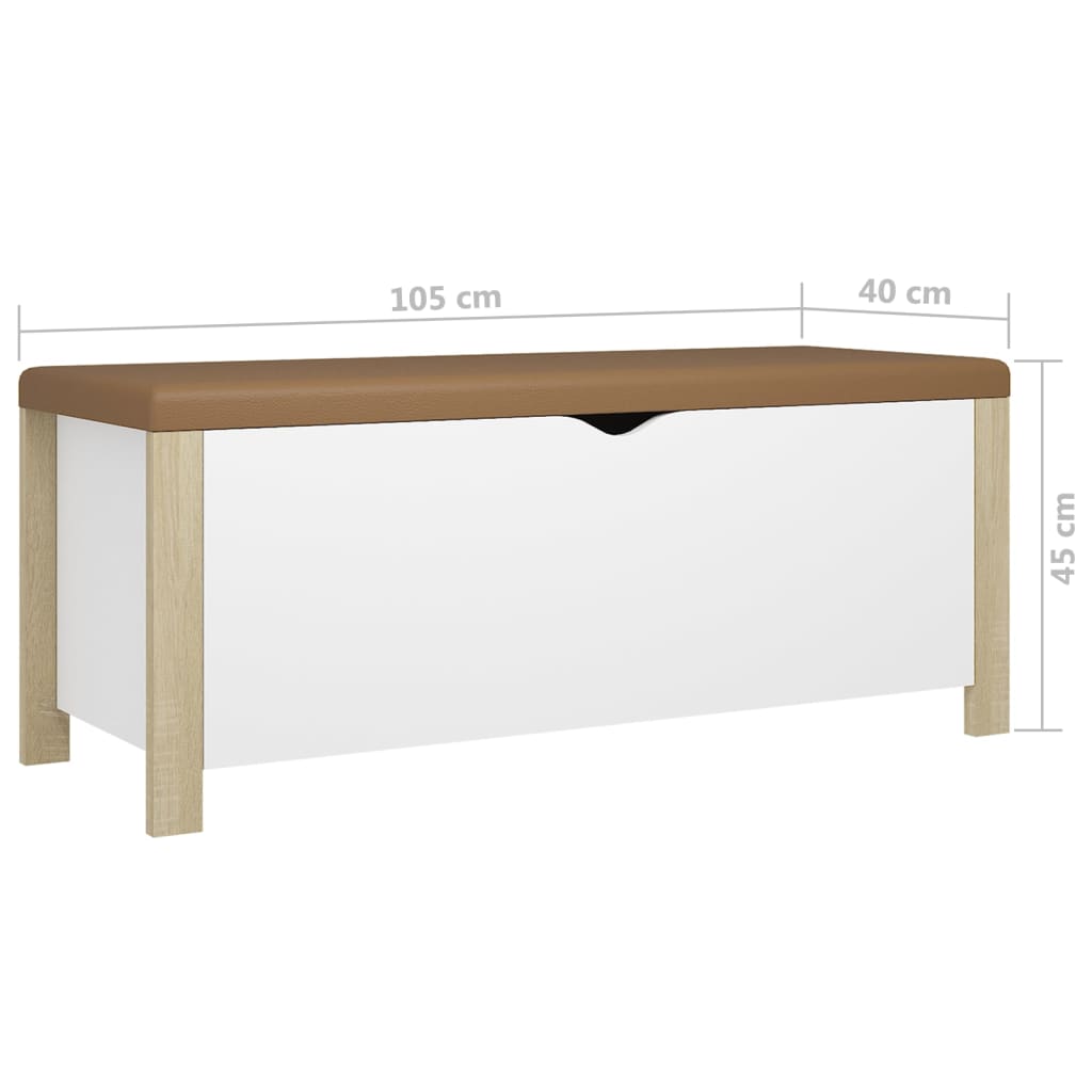 Boîte de rangement et coussin Blanc/chêne 105x40x45cm Aggloméré - XIOS