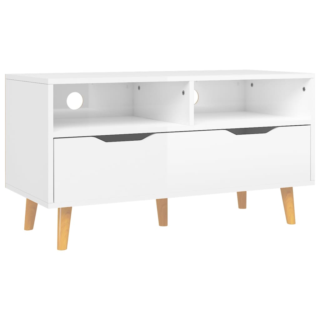 Meuble TV blanc brillant 90x40x48,5 cm bois d'ingénierie - XIOS