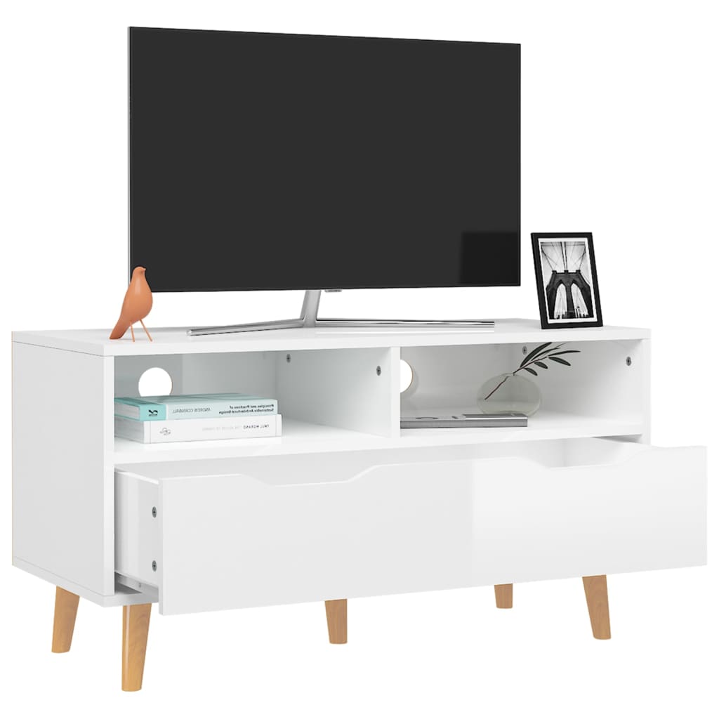 Meuble TV blanc brillant 90x40x48,5 cm bois d'ingénierie - XIOS
