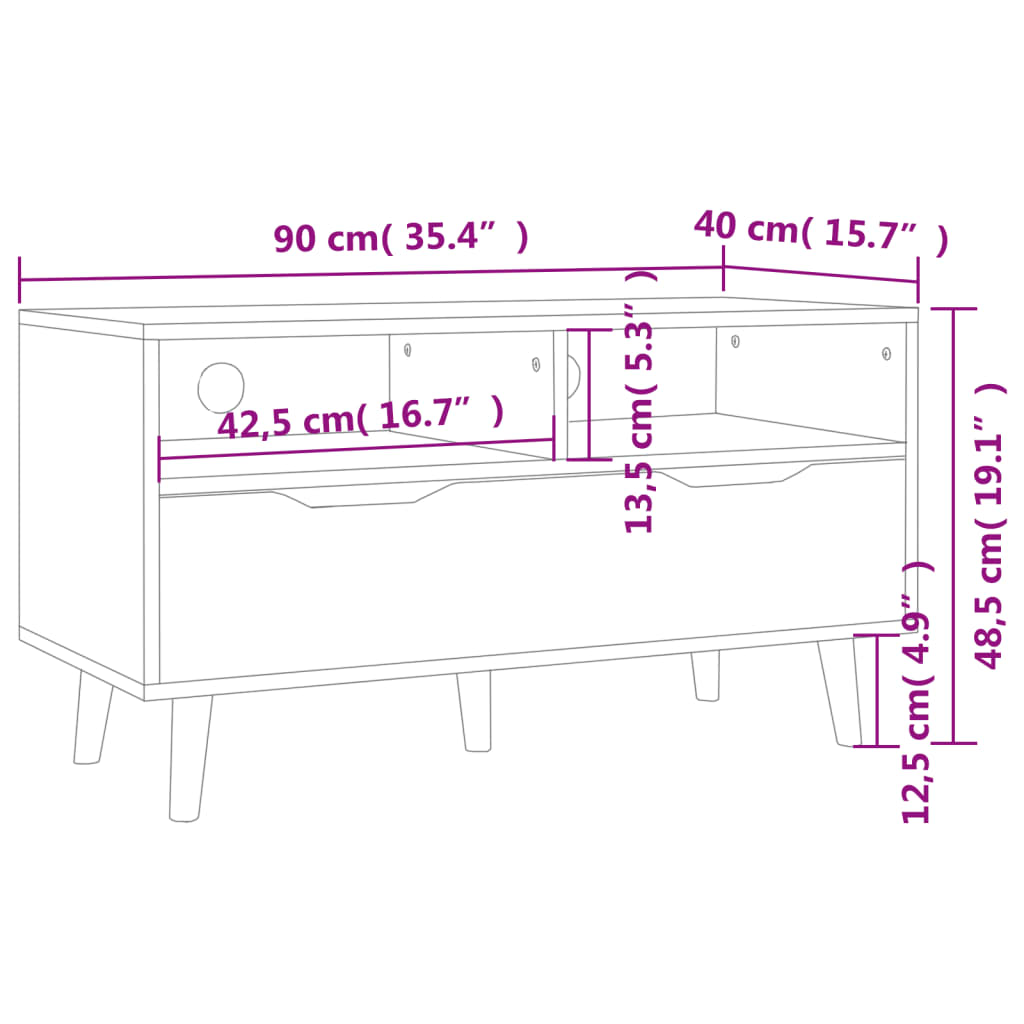 Meuble TV blanc brillant 90x40x48,5 cm bois d'ingénierie - XIOS
