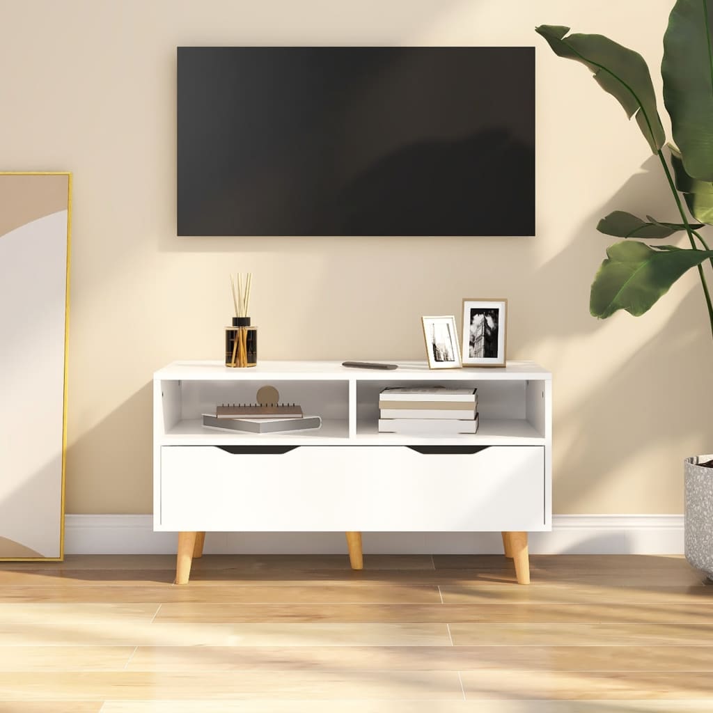 Meuble TV blanc brillant 90x40x48,5 cm bois d'ingénierie - XIOS