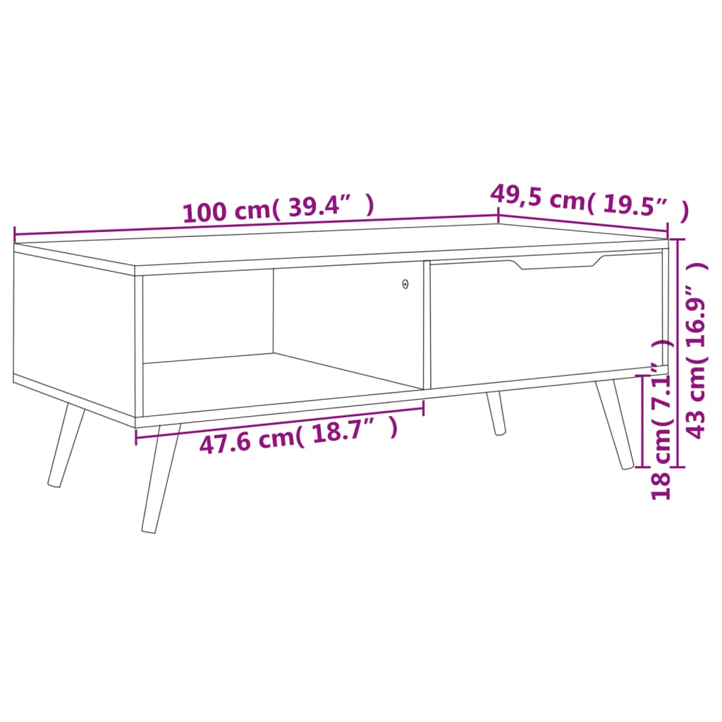 Table basse Blanc et chêne Sonoma 100x49,5x43cm Bois ingénierie - XIOS