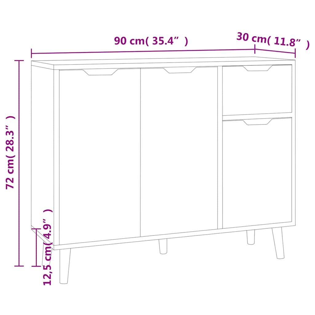 Buffet blanc et chêne sonoma 90x30x72 cm bois d'ingénierie - XIOS