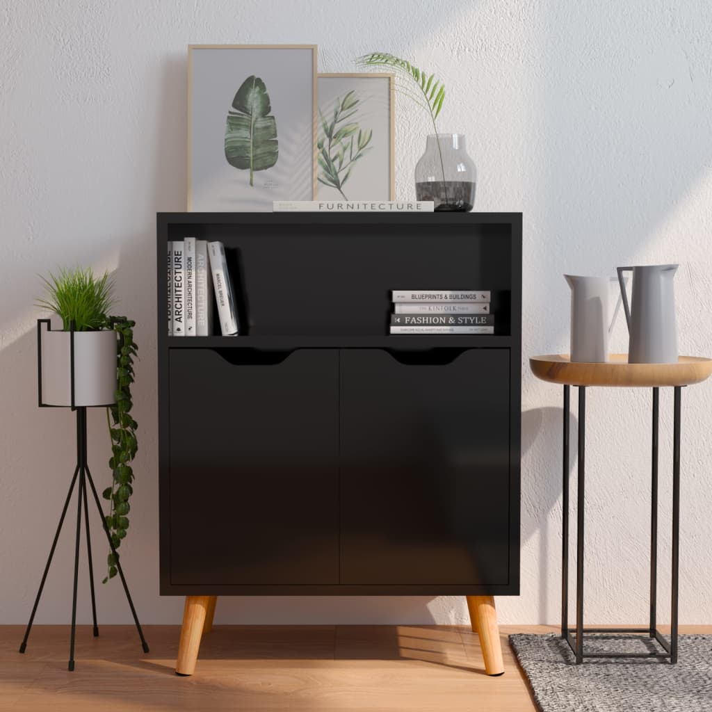 Buffet noir brillant 60x30x72 cm bois d'ingénierie - XIOS