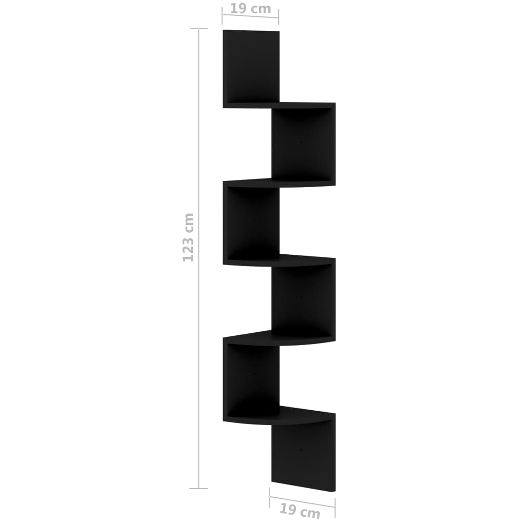 Étagère d'angle murale noir 19x19x123 cm bois d'ingénierie - XIOS