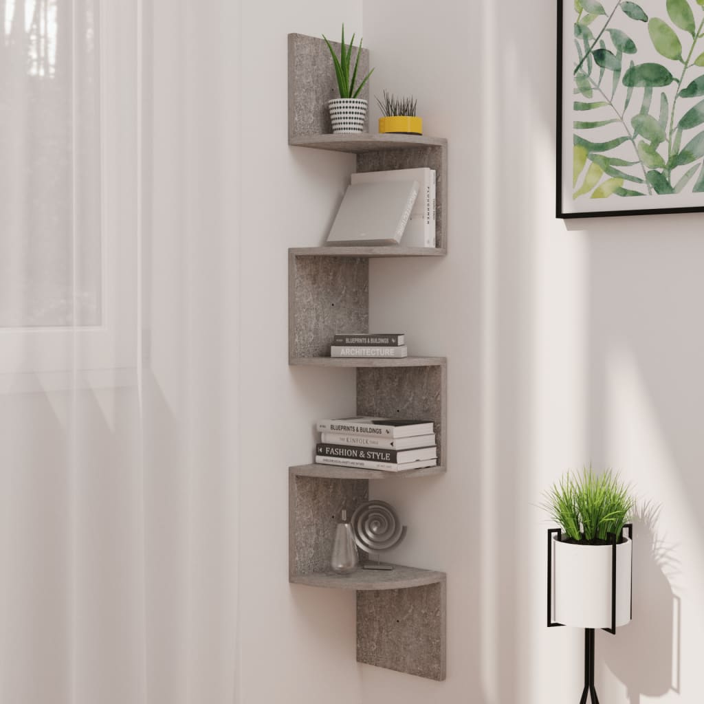 Étagère d'angle murale gris béton 19x19x123cm bois d'ingénierie - XIOS