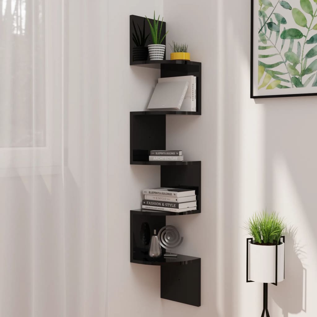 Étagère d'angle murale noir brillant 19x19x123 cm - XIOS