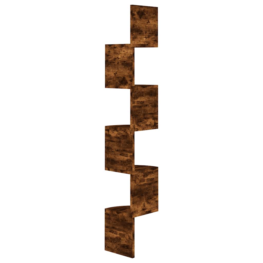 Étagère d'angle murale chêne fumé 19x19x123cm bois d'ingénierie - XIOS