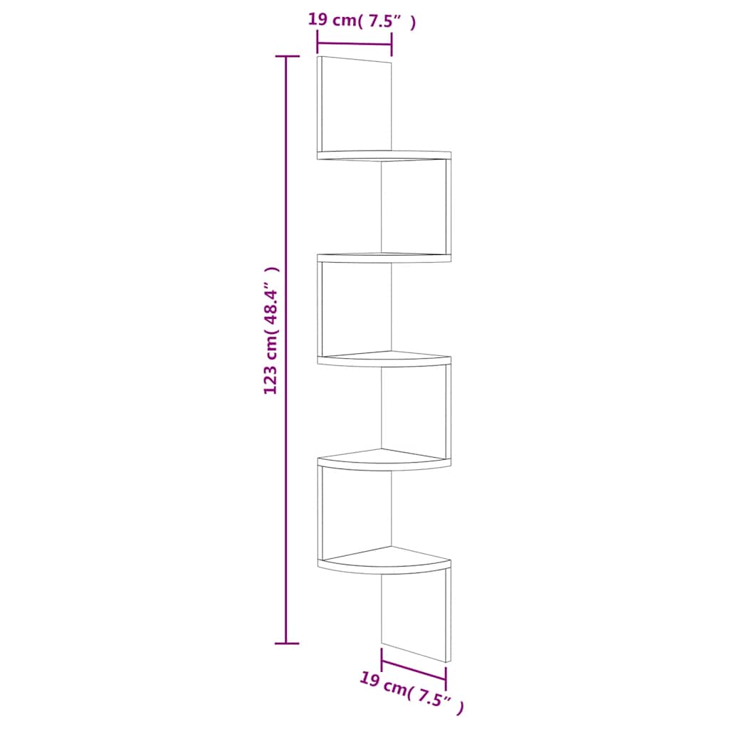 Étagère d'angle murale chêne fumé 19x19x123cm bois d'ingénierie - XIOS