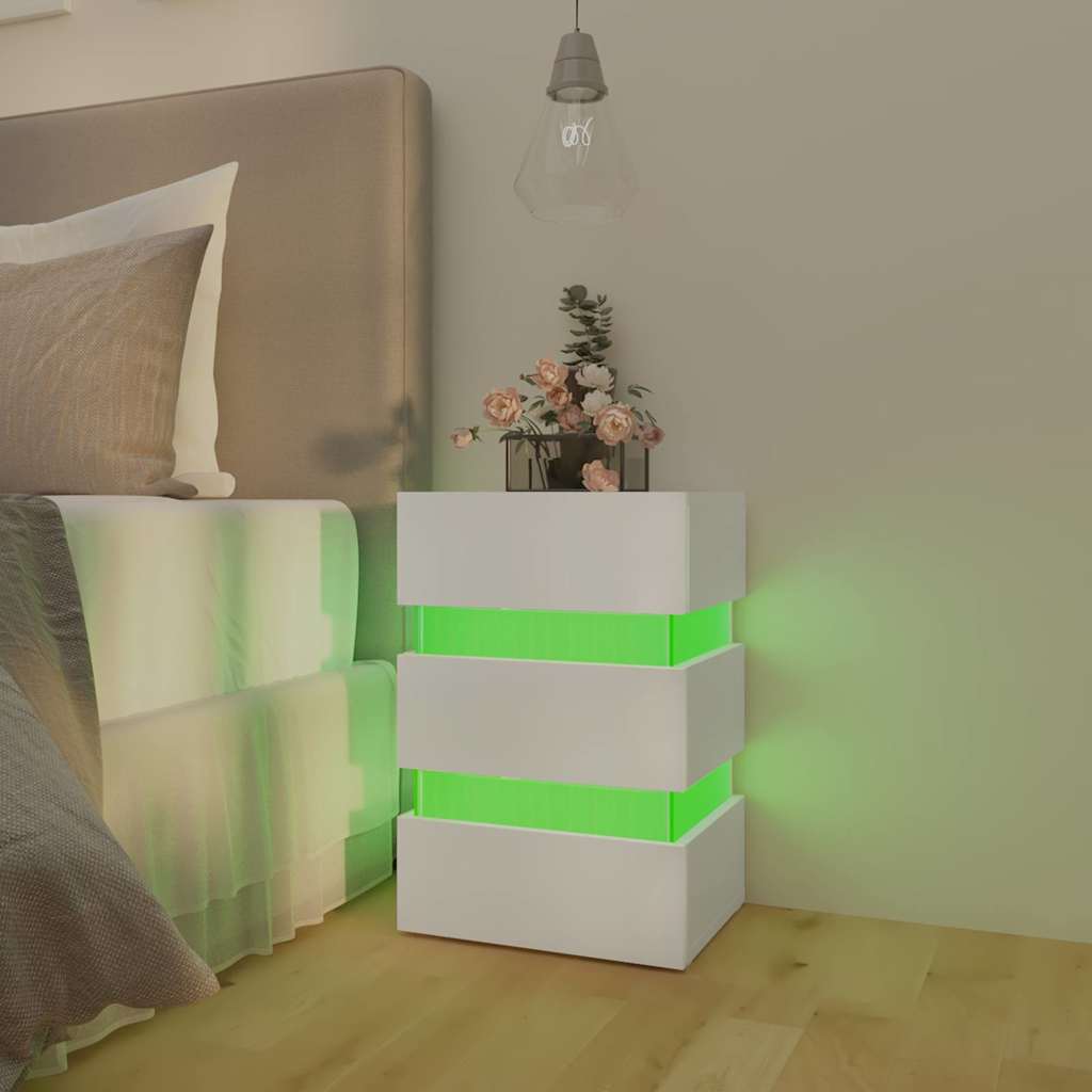 Table de chevet à LED blanc 45x35x67 cm bois d'ingénierie - XIOS