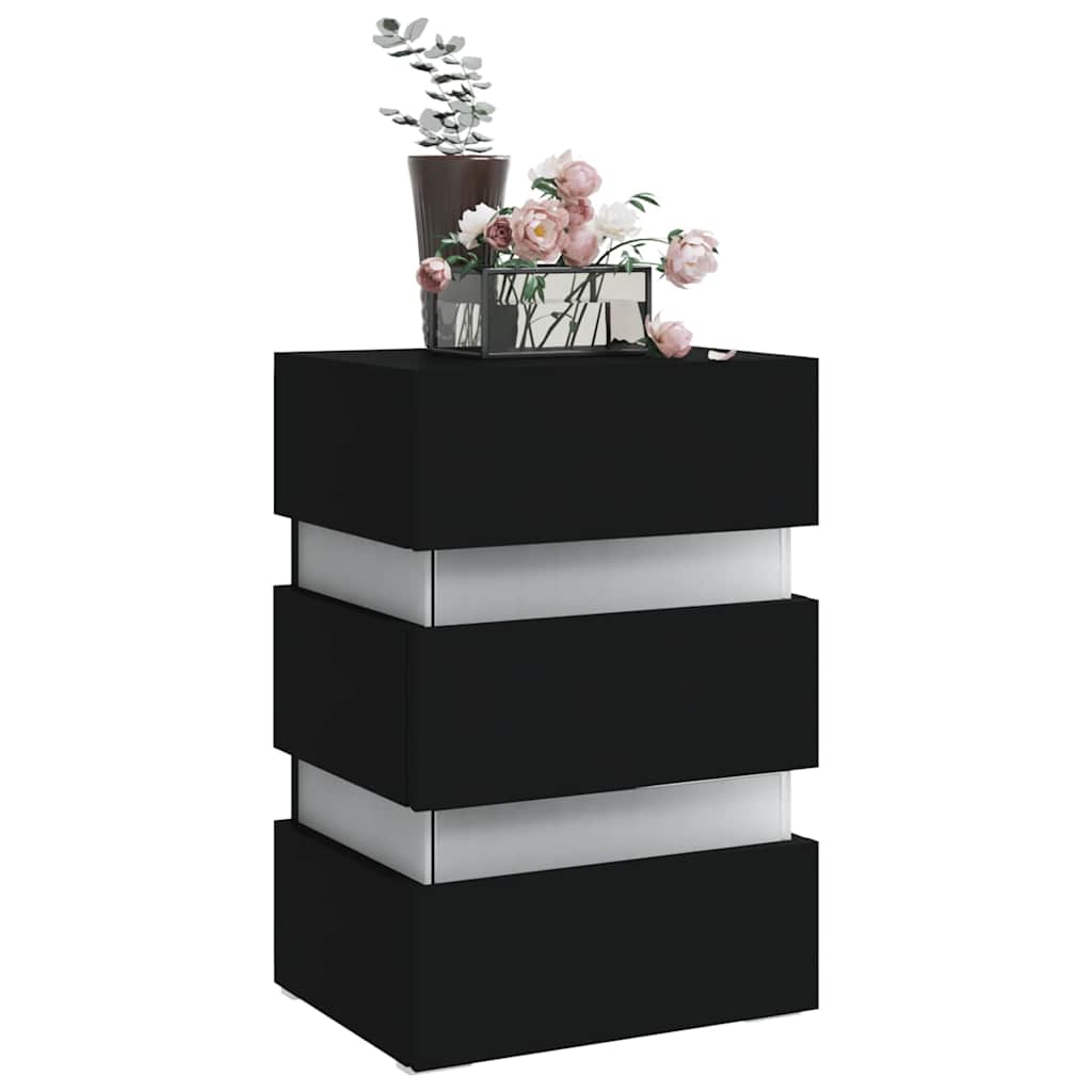Table de chevet à LED Noir 45x35x67 cm Bois d'ingénierie - XIOS