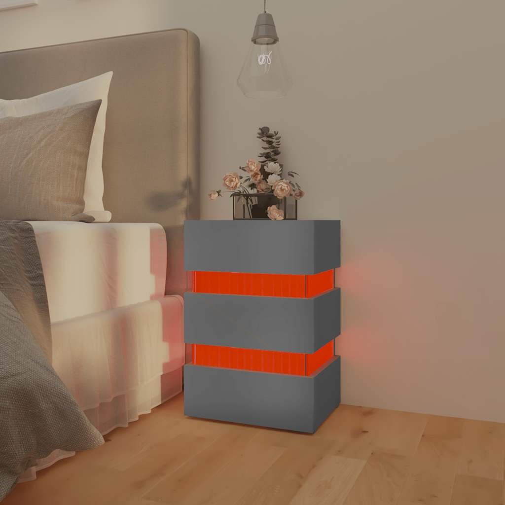 Table de chevet à LED Gris 45x35x67 cm Bois d'ingénierie - XIOS