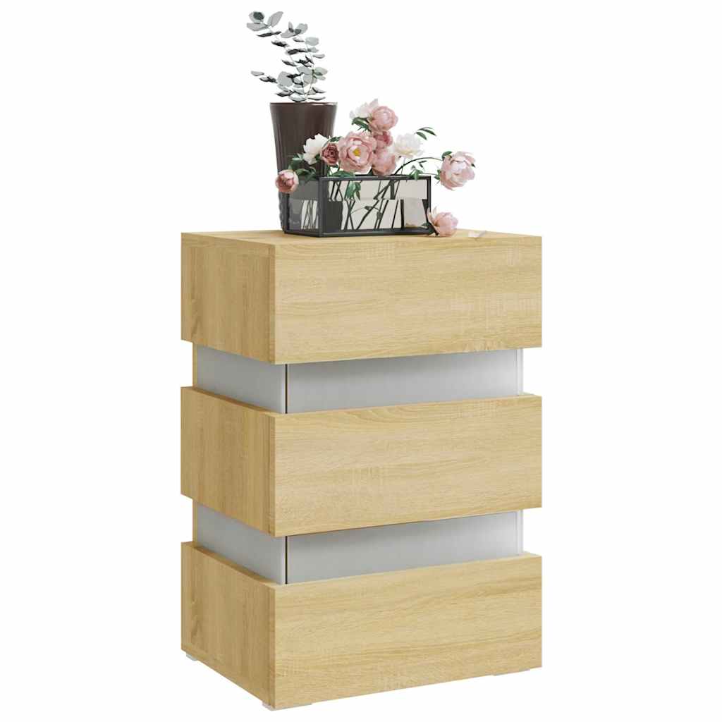 Table de chevet à LED chêne sonoma 45x35x67cm bois d'ingénierie - XIOS