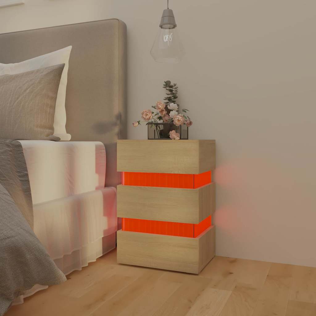 Table de chevet à LED chêne sonoma 45x35x67cm bois d'ingénierie - XIOS