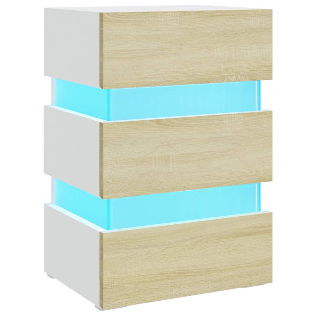 Table de chevet à LED Blanc et chêne sonoma 45x35x67 cm - XIOS