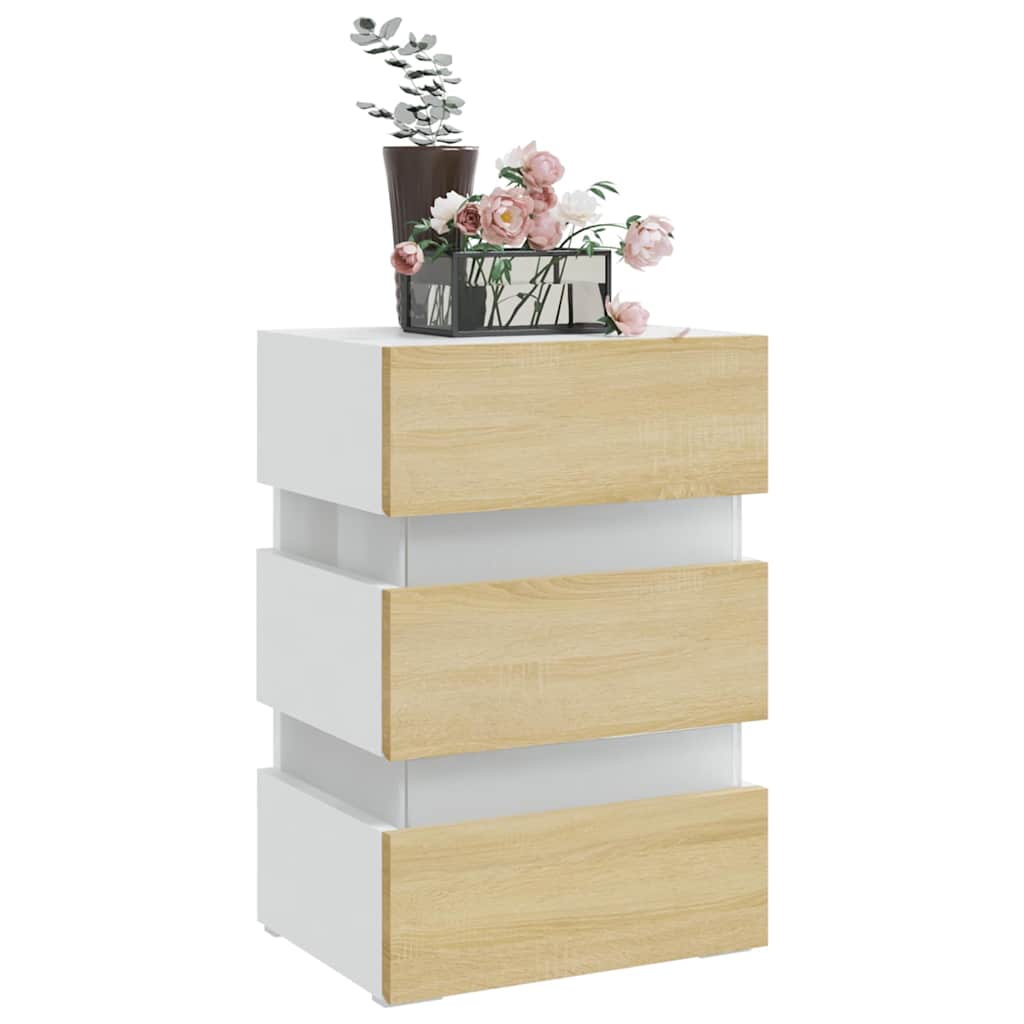 Table de chevet à LED Blanc et chêne sonoma 45x35x67 cm - XIOS