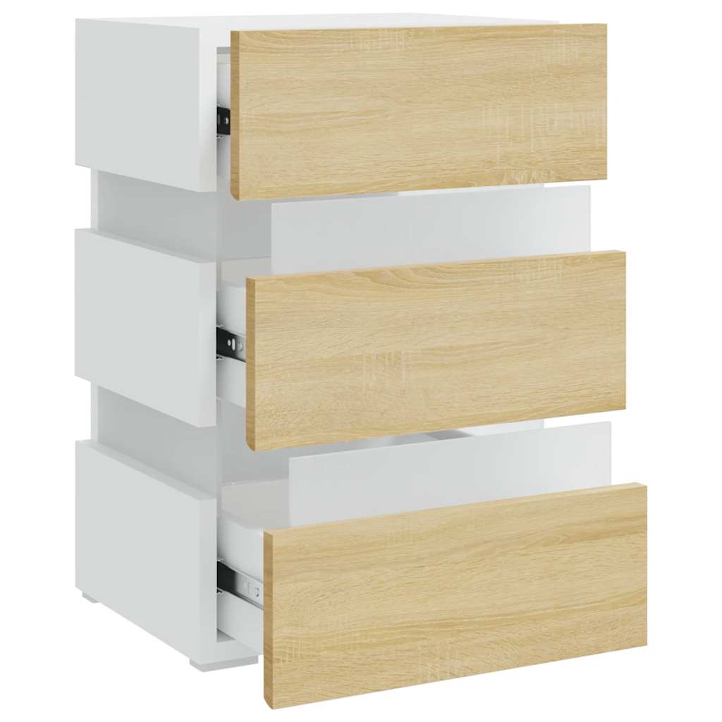 Table de chevet à LED Blanc et chêne sonoma 45x35x67 cm - XIOS