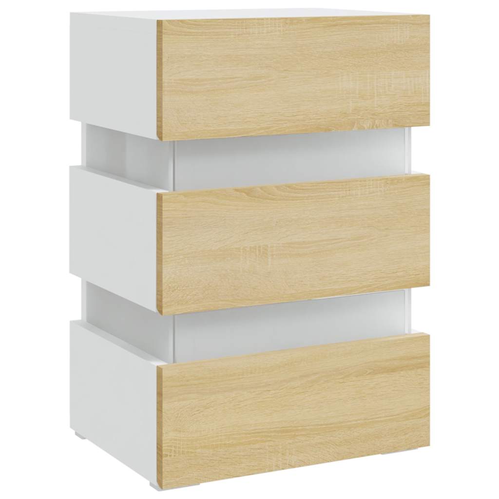 Table de chevet à LED Blanc et chêne sonoma 45x35x67 cm - XIOS