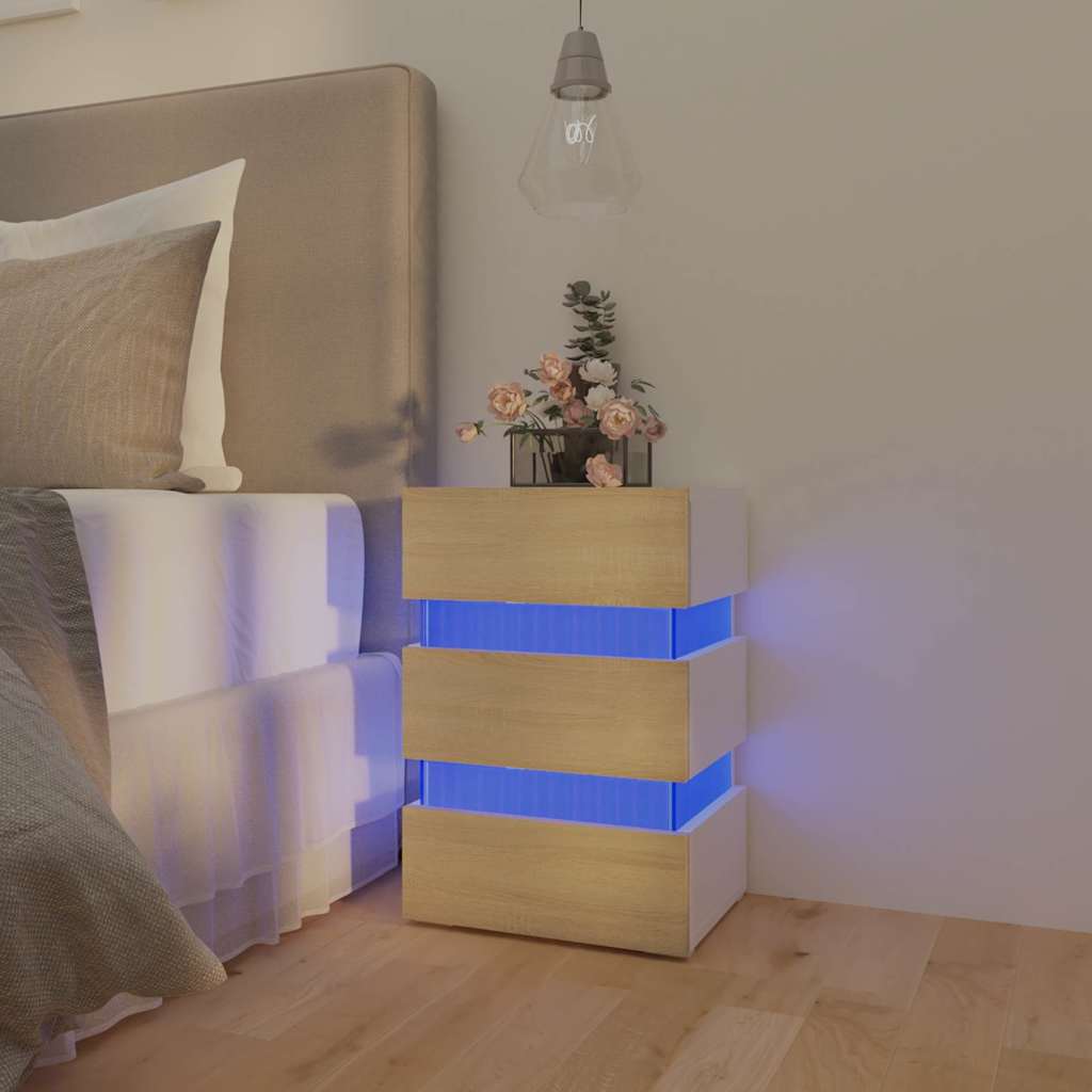 Table de chevet à LED Blanc et chêne sonoma 45x35x67 cm - XIOS