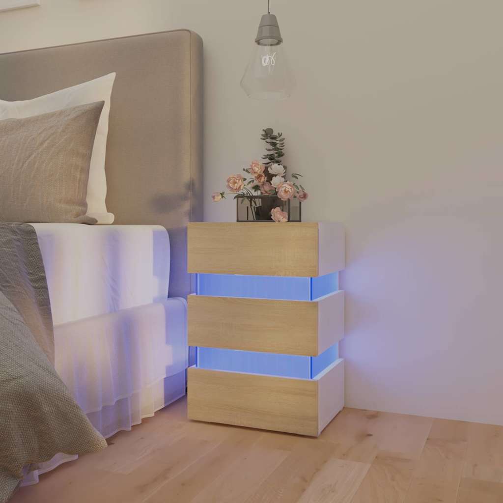 Table de chevet à LED Blanc et chêne sonoma 45x35x67 cm - XIOS