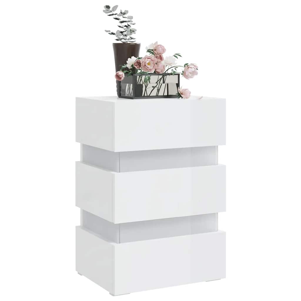 Table de chevet à LED blanc brillant 45x35x67 cm - XIOS