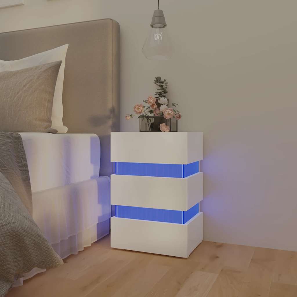Table de chevet à LED blanc brillant 45x35x67 cm - XIOS