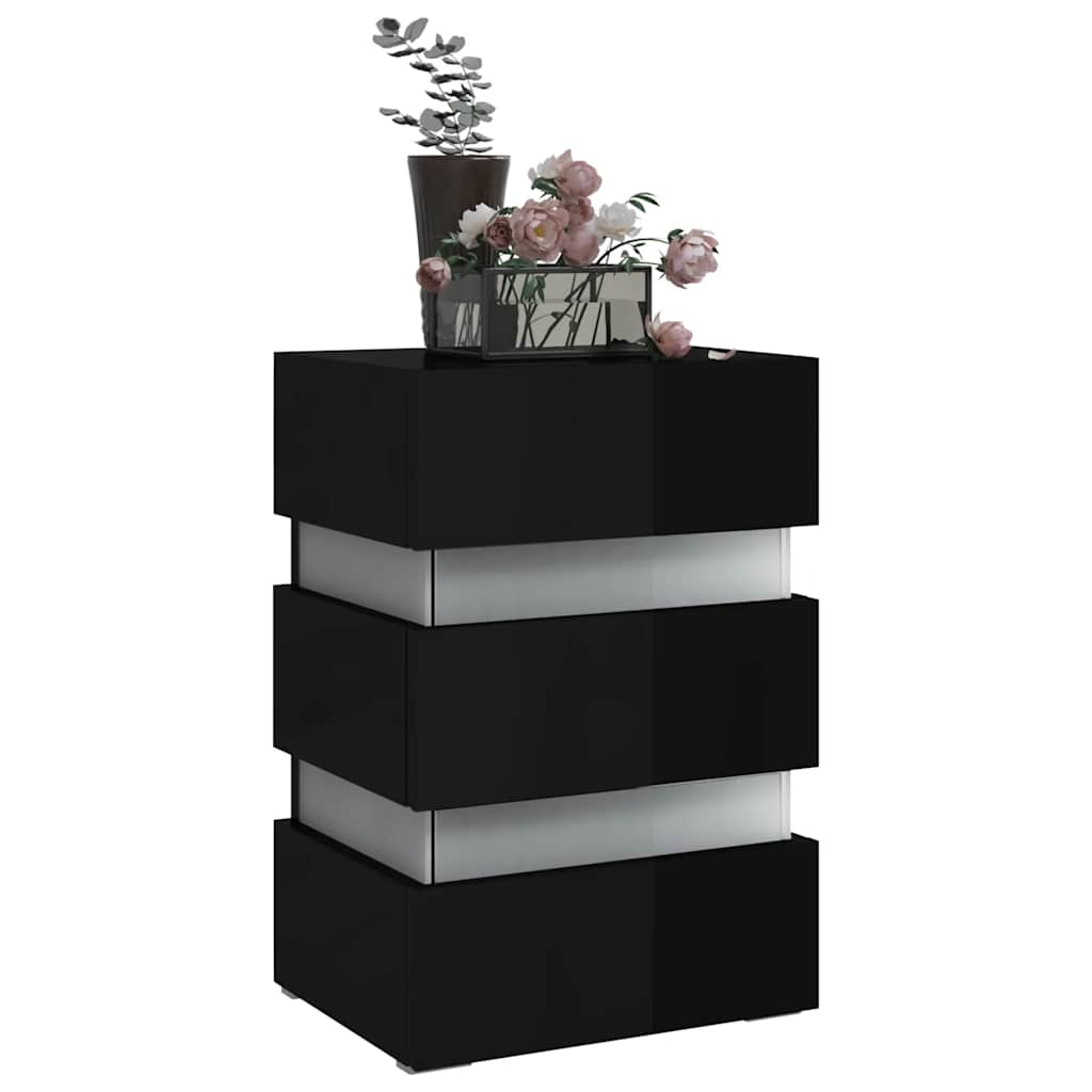 Table de chevet à LED noir brillant 45x35x67 cm bois ingénierie - XIOS