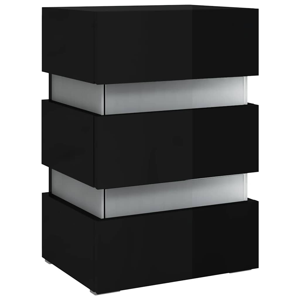 Table de chevet à LED noir brillant 45x35x67 cm bois ingénierie - XIOS