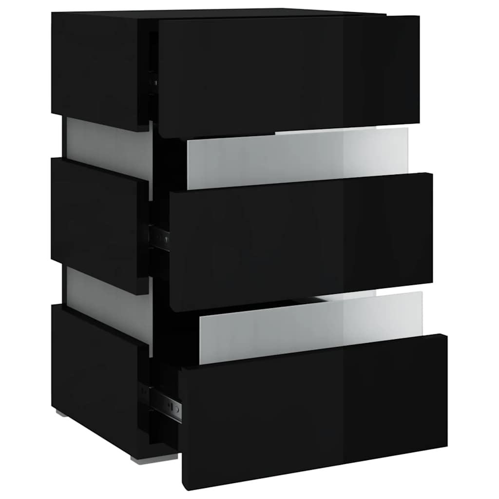 Table de chevet à LED noir brillant 45x35x67 cm bois ingénierie - XIOS