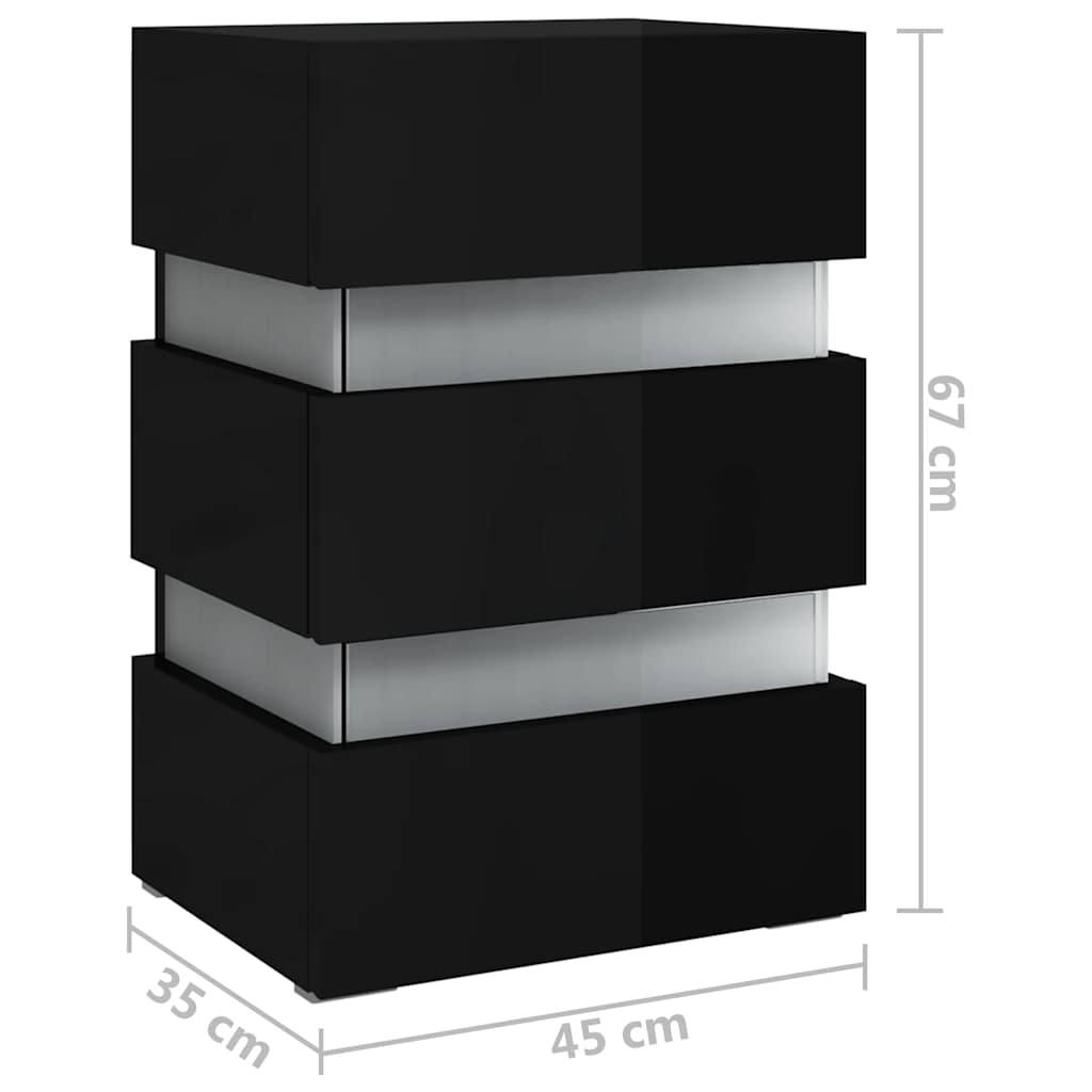 Table de chevet à LED noir brillant 45x35x67 cm bois ingénierie - XIOS