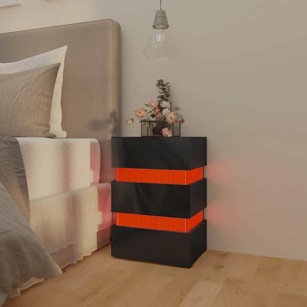 Table de chevet à LED noir brillant 45x35x67 cm bois ingénierie - XIOS