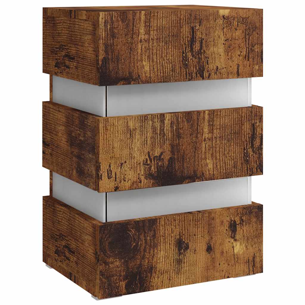 Table de chevet à LED chêne fumé 45x35x67 cm bois d'ingénierie - XIOS