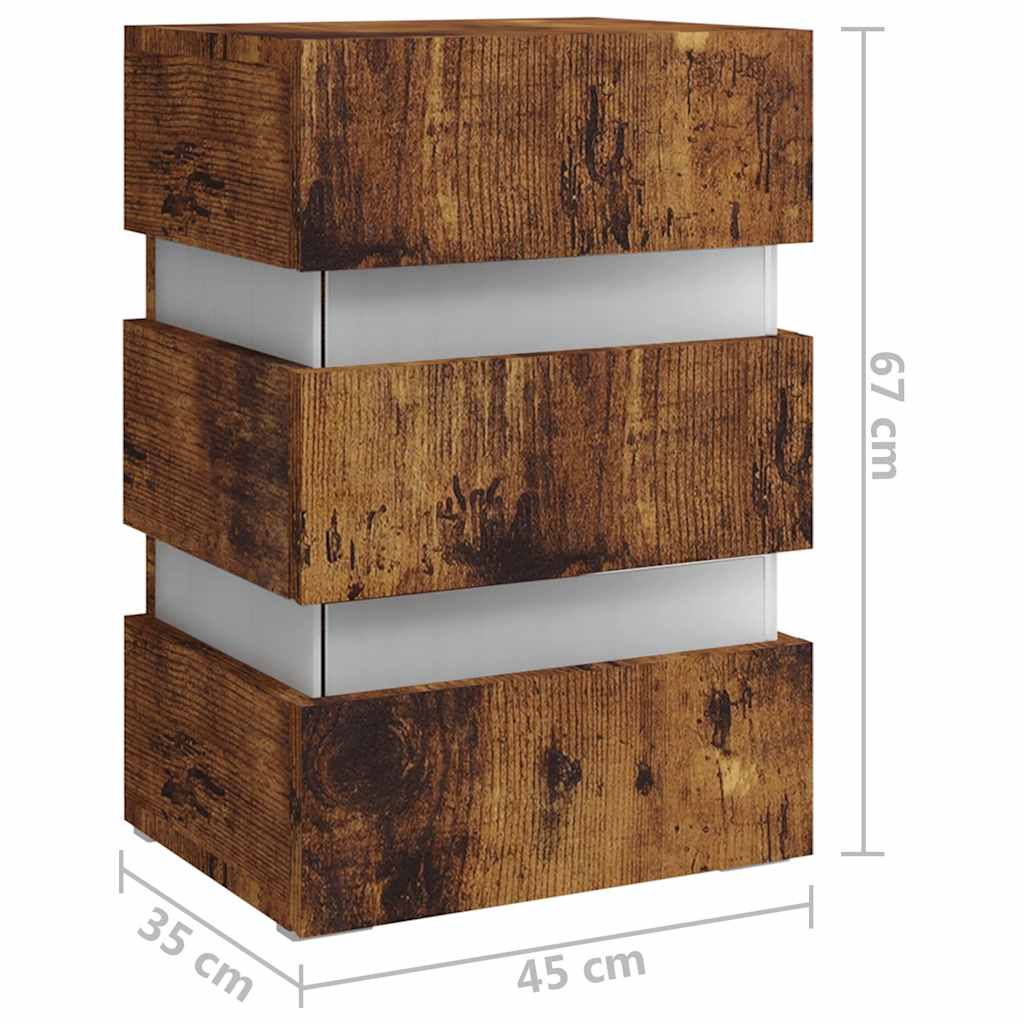 Table de chevet à LED chêne fumé 45x35x67 cm bois d'ingénierie - XIOS