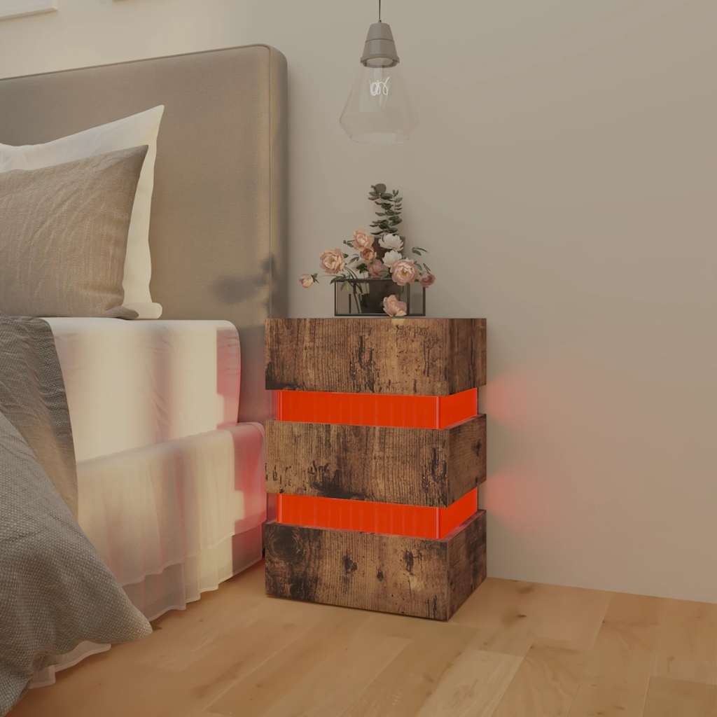 Table de chevet à LED chêne fumé 45x35x67 cm bois d'ingénierie - XIOS