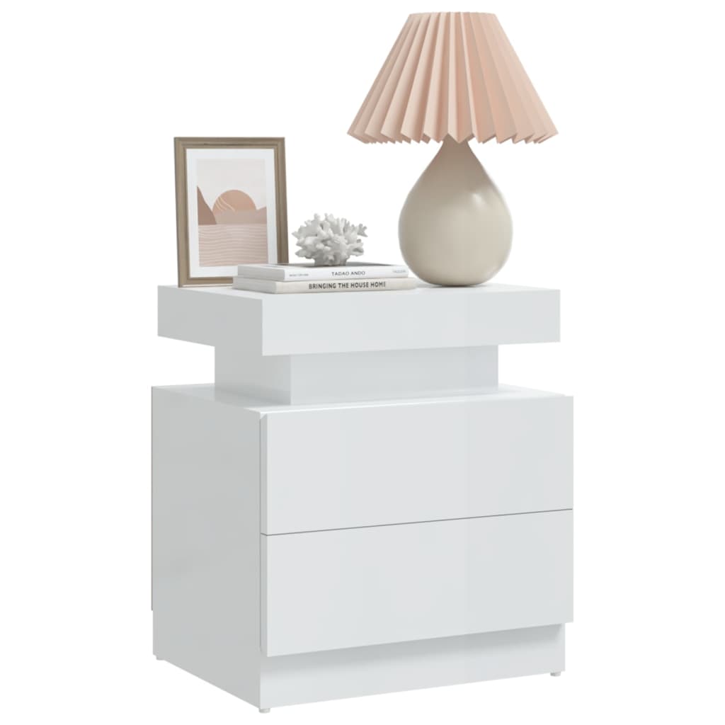 Table de chevet Blanc brillant 45x35x52 cm Bois d'ingénierie - XIOS