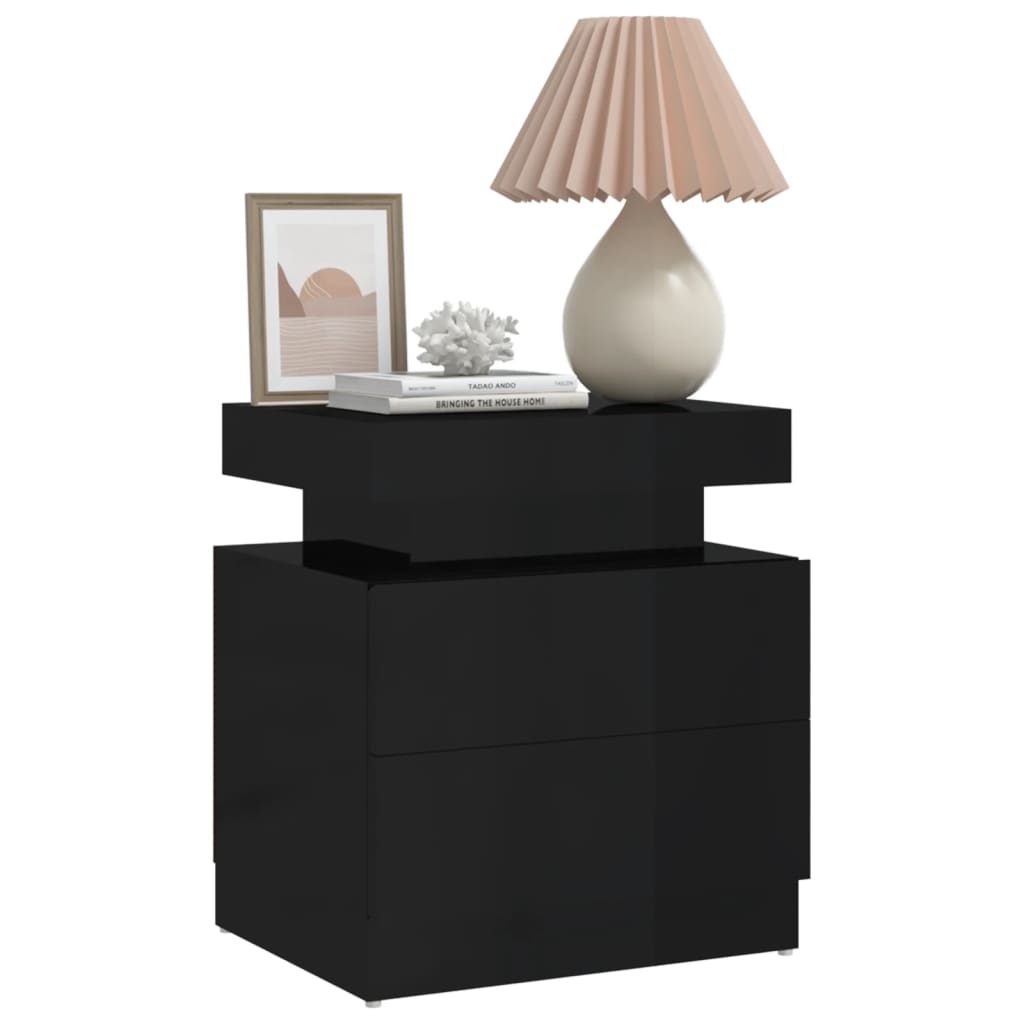 Table de chevet Noir brillant 45x35x52 cm Aggloméré - XIOS