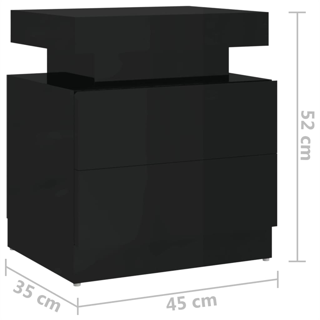 Table de chevet Noir brillant 45x35x52 cm Aggloméré - XIOS