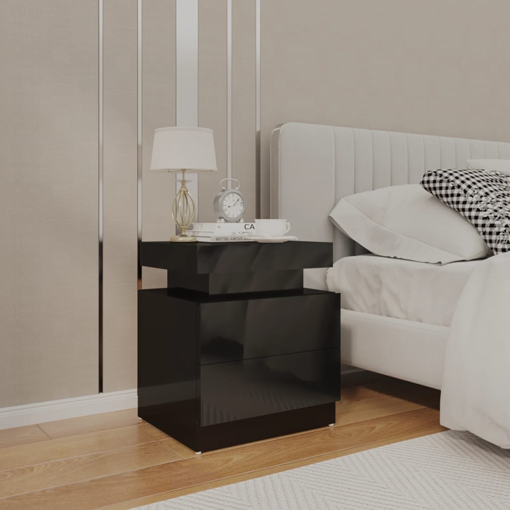 Table de chevet Noir brillant 45x35x52 cm Aggloméré - XIOS