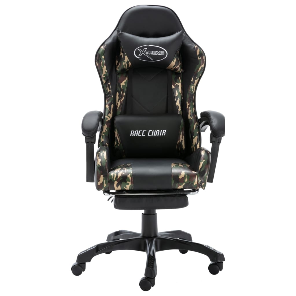Fauteuil de jeux vidéo repose-pied Noir/camouflage Similicuir