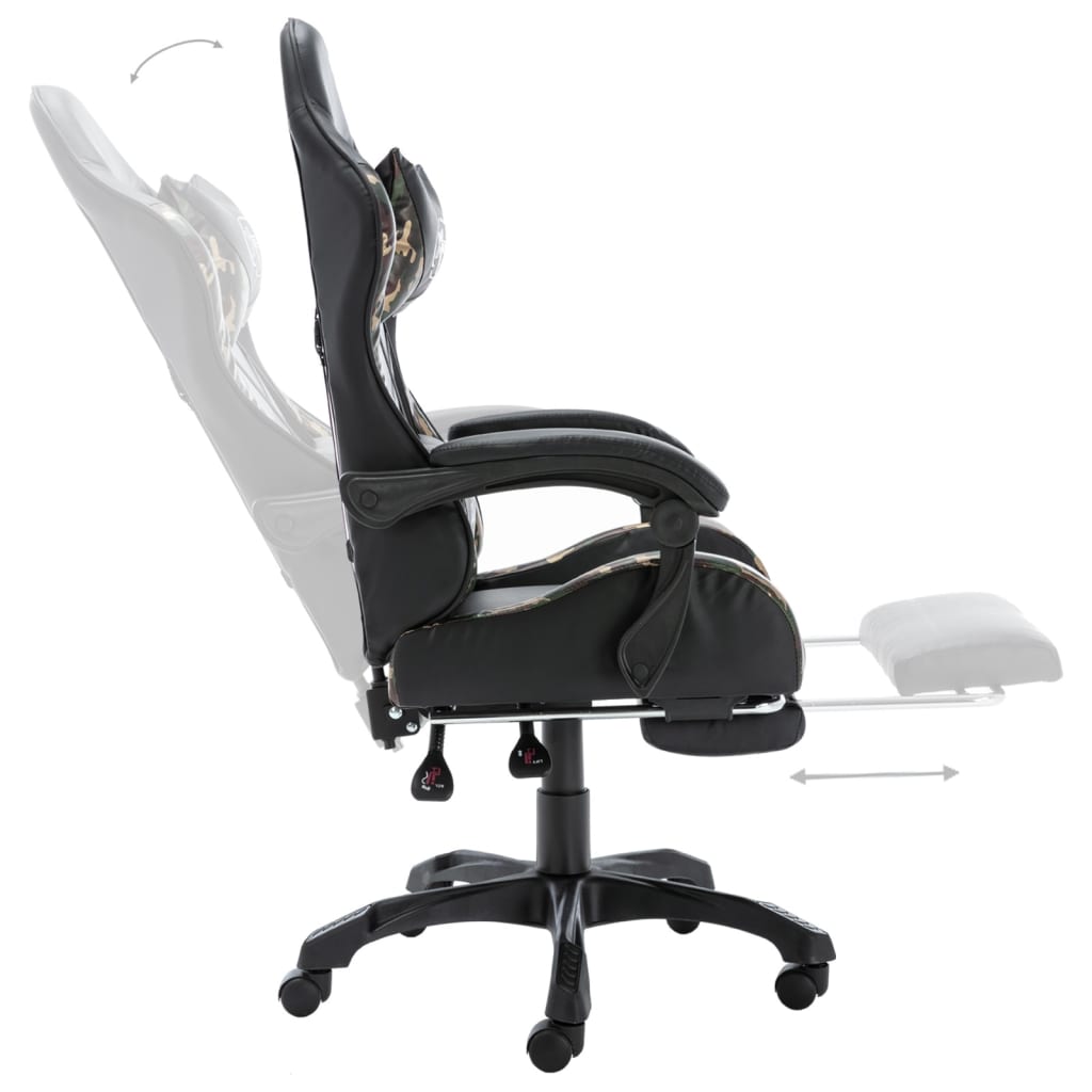 Fauteuil de jeux vidéo repose-pied Noir/camouflage Similicuir
