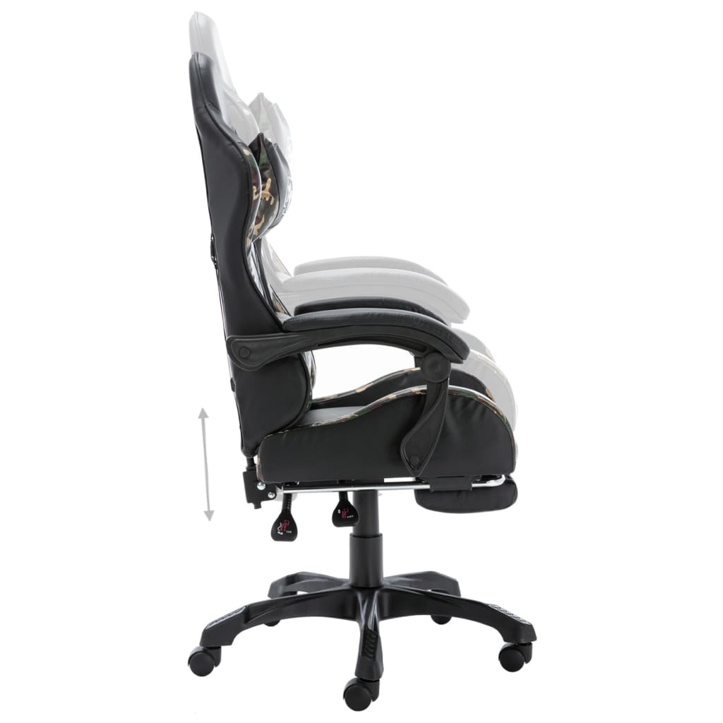 Fauteuil de jeux vidéo repose-pied Noir/camouflage Similicuir