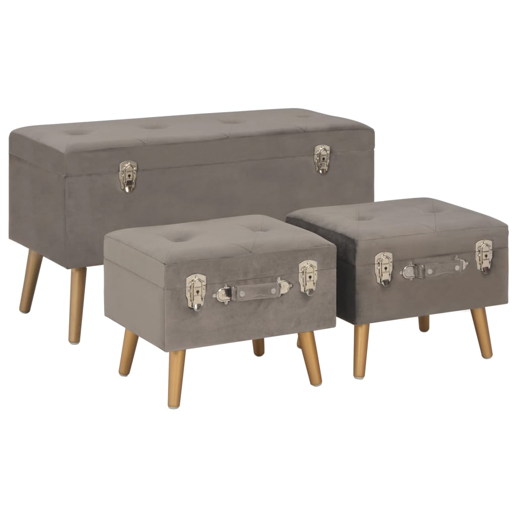 Tabourets de rangement lot de 3 Gris Velours XIOS